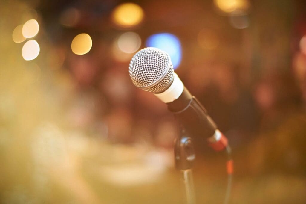 Close-up of a microphone ready for a speech or performance.